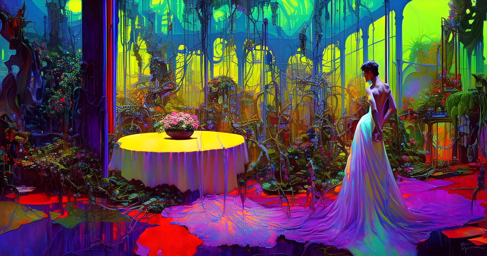 Ghost Trapped in Lush Colorful Garden: Eerie Collage