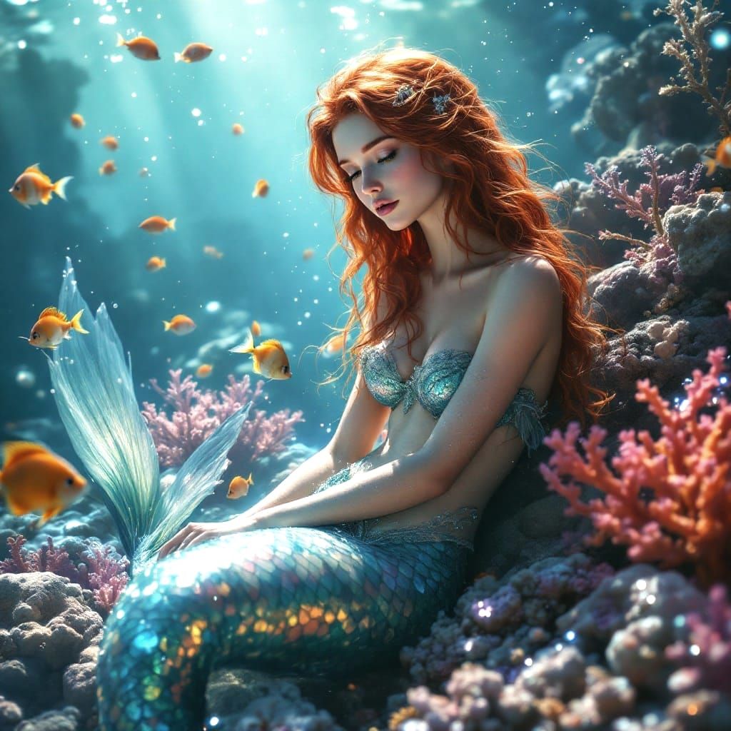 Surreal Mermaid Meditates in Underwater Paradise