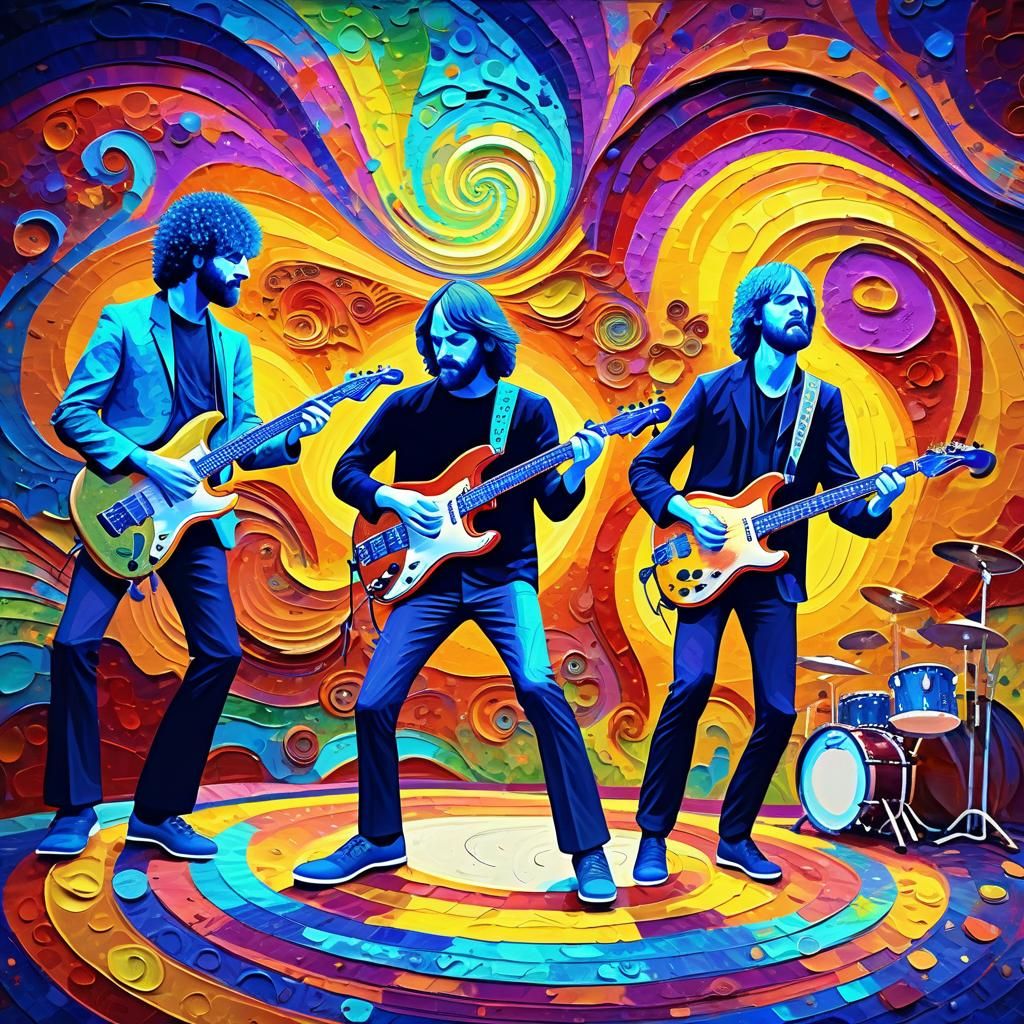 Psychedelic Rock Concert on Colorful Stage as Impasto Painti...