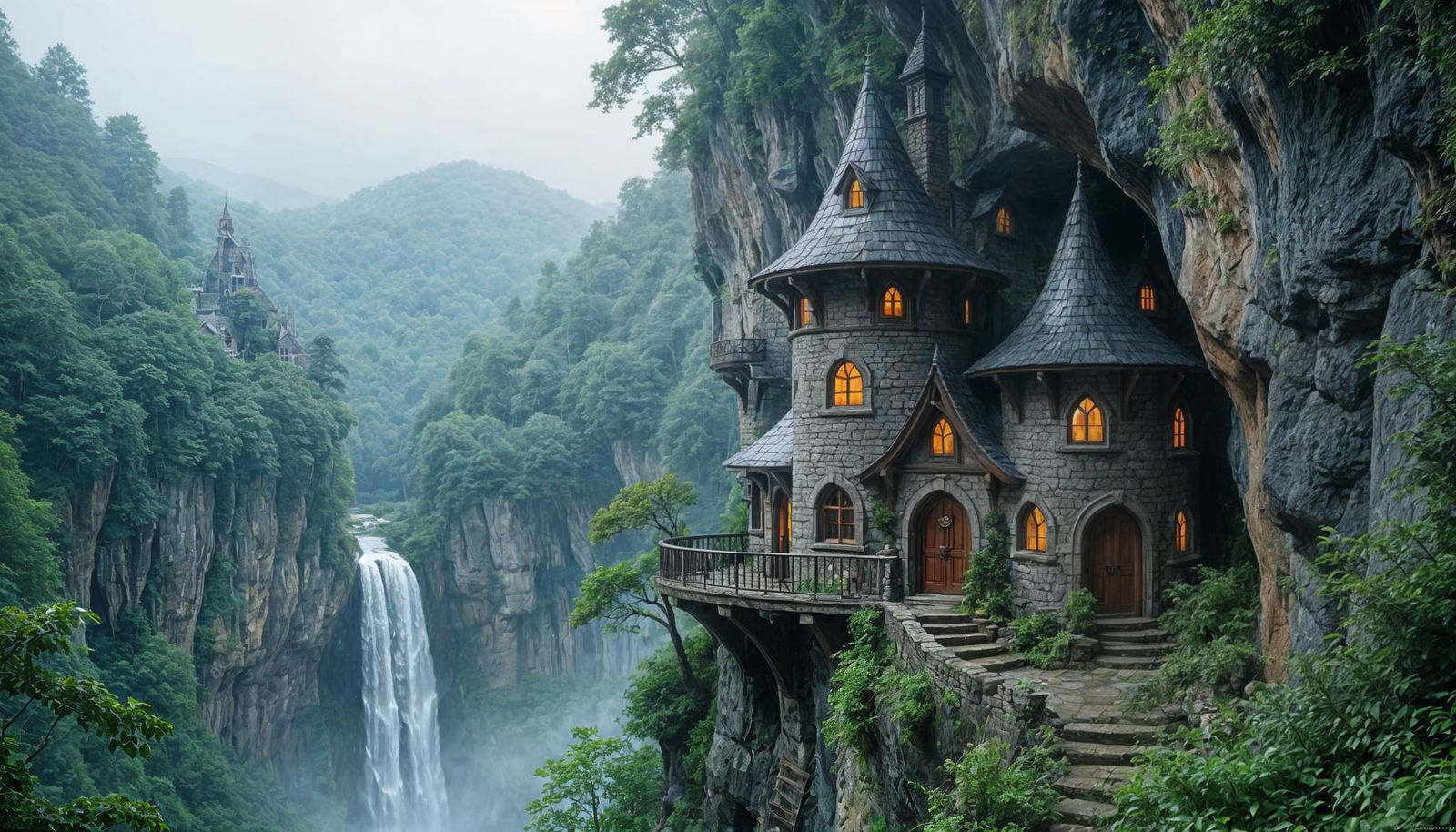 Elven Cottage Castle in Wooded Gorge