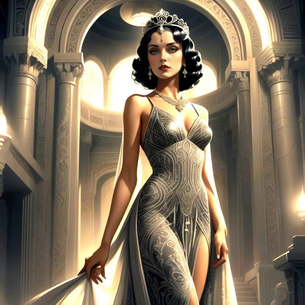 Ayesha in Art Deco Style Temple Sketch