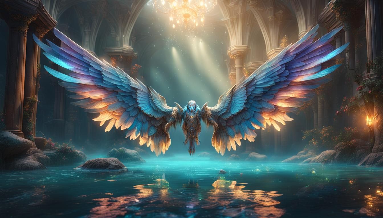 Mystical Colorful Wings Reflected in Water