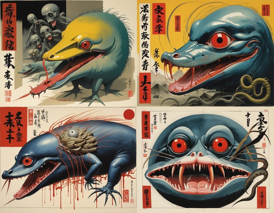 Surreal Japanese Horror Art with Mutant Creatures