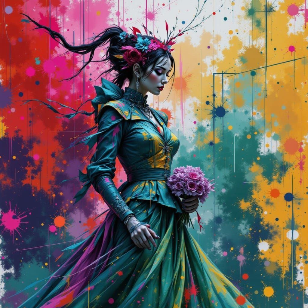 Colorful Fragmented Portrait in Art Deco Style