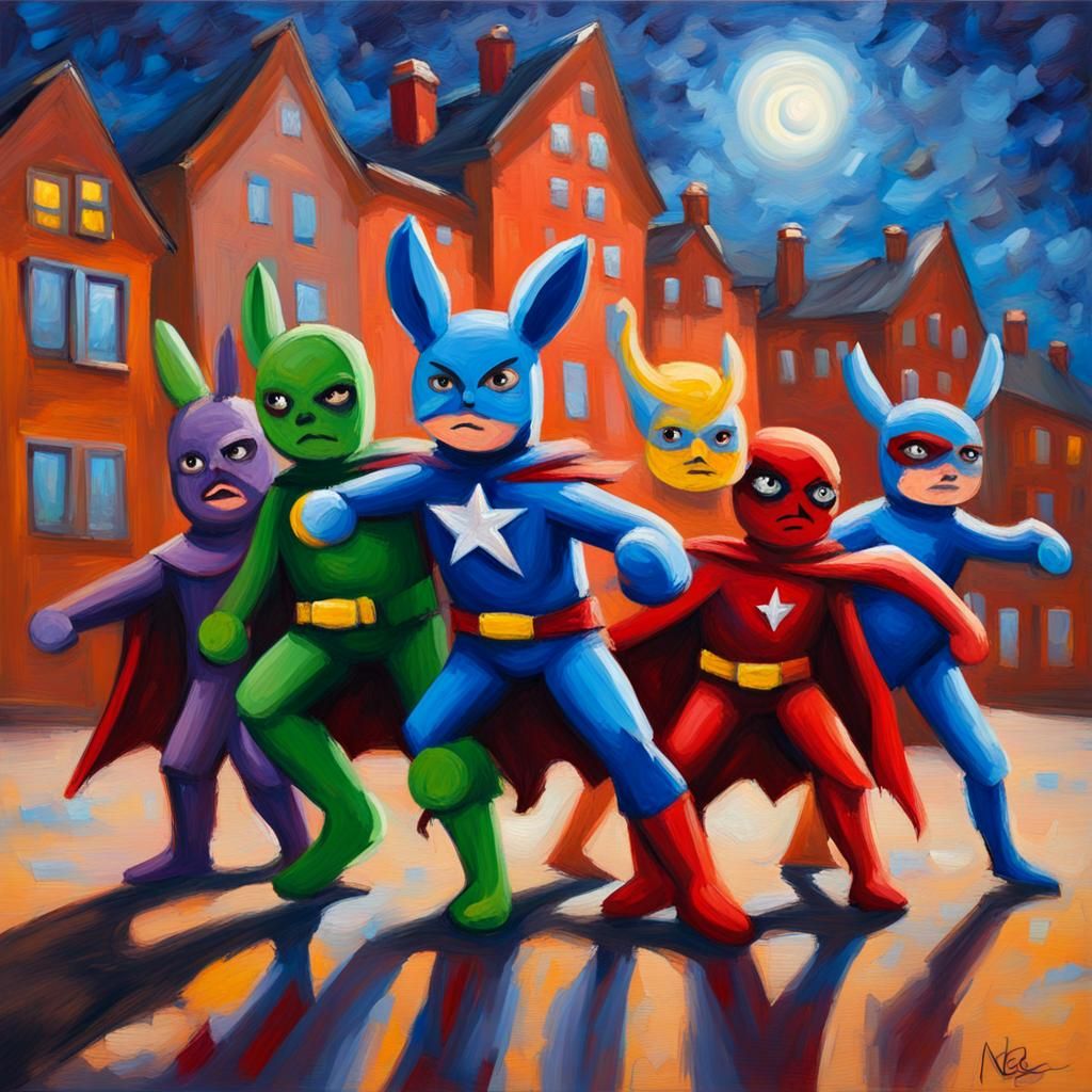 Pint-Sized Heroes Defend Toy City: Neo-Impressionist Paintin...