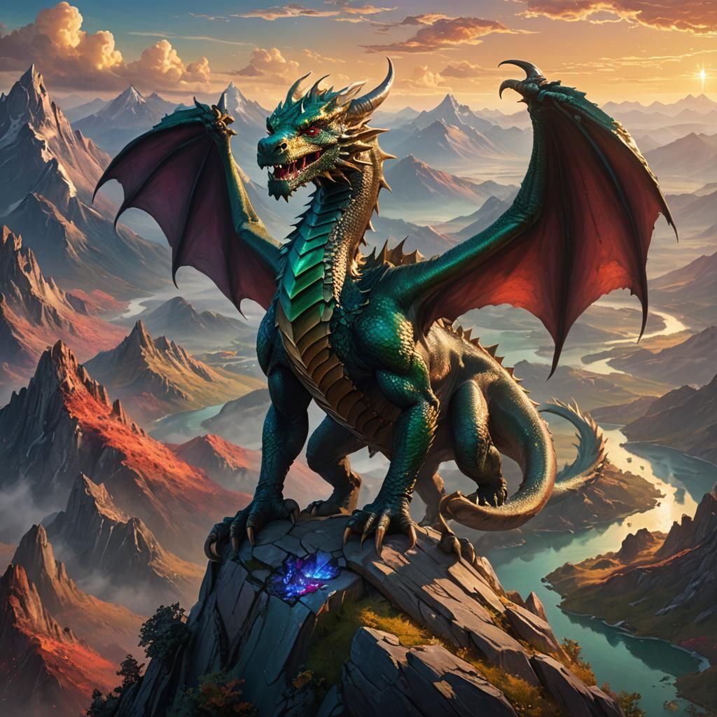 Realistic Dragon Overlooking Mystical Landscape