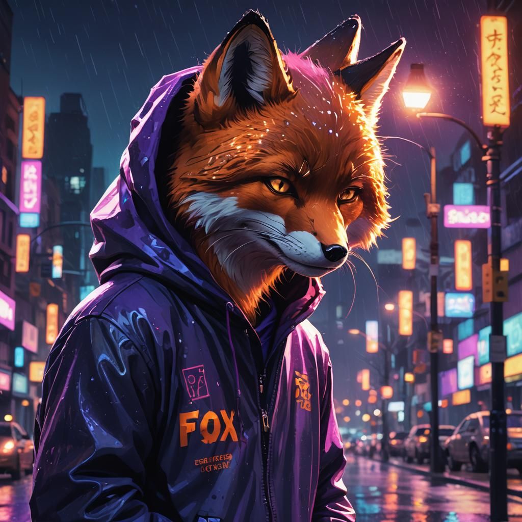 Fox in Hoodie: Digital Painting on City Street