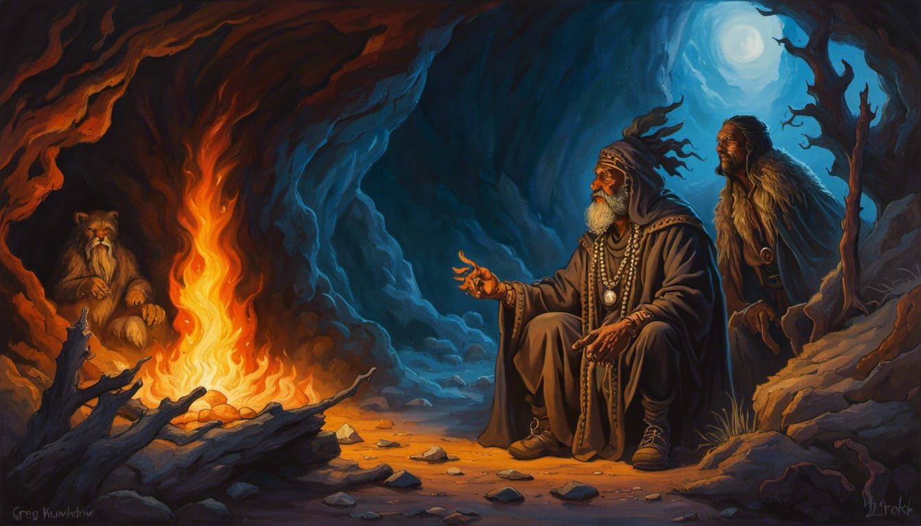 Cave Dweller Shaman's Vision: Dark Fantasy Masterpiece