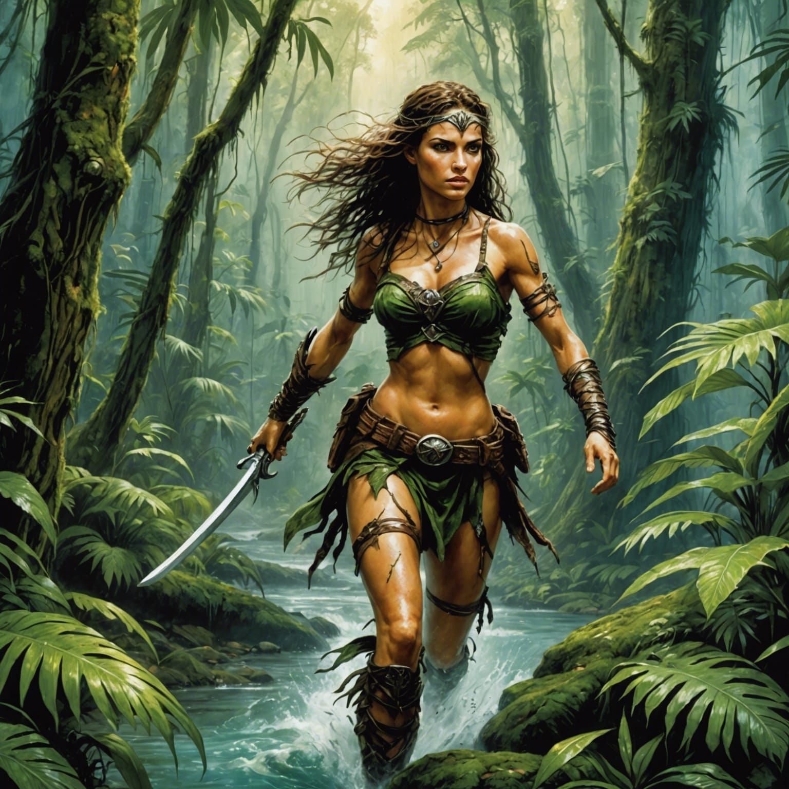 Amazon River in Dense Rainforest: Comic Book Style
