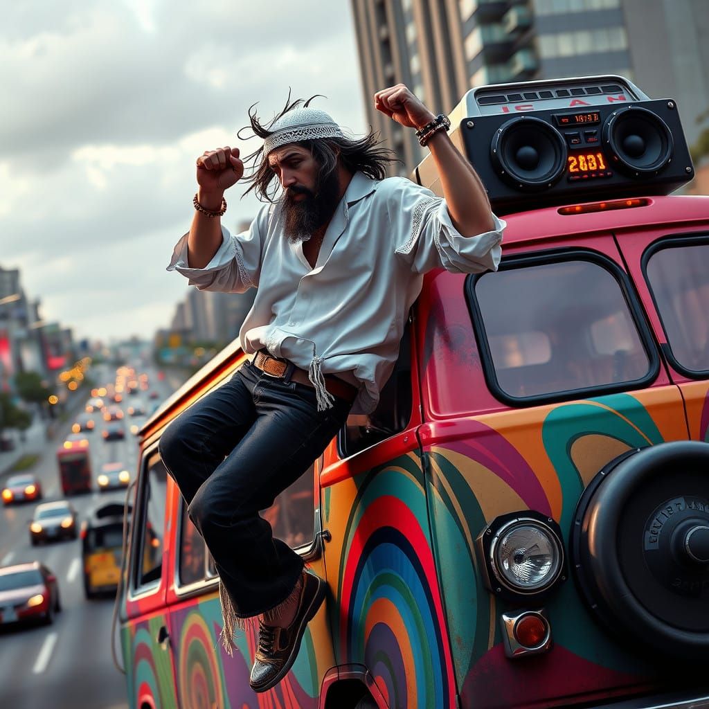 Hasidic Dancer in Vibrant Urban Fantasy Scene