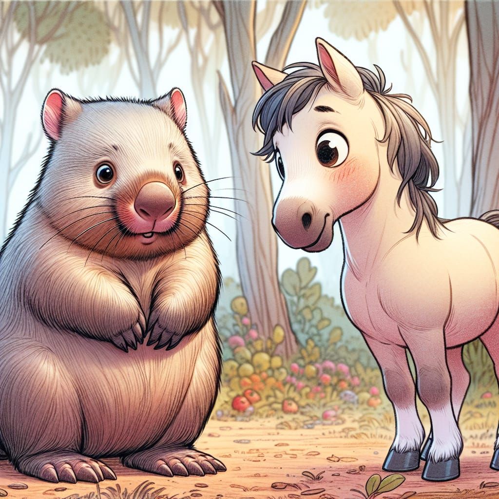 Surprised Wombat and Pony Chat in Nature