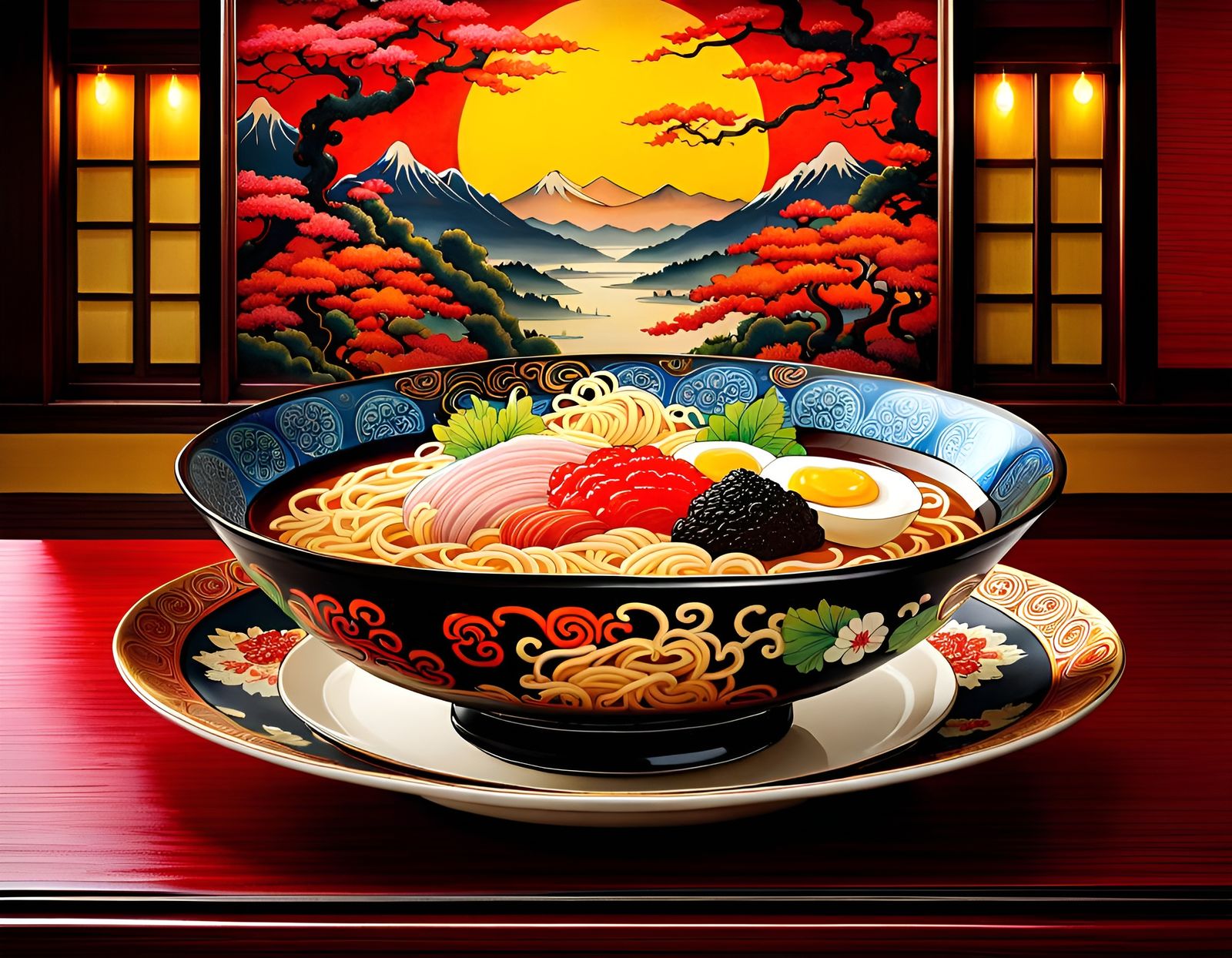 Ornate Ramen Bowl in Baroque Setting