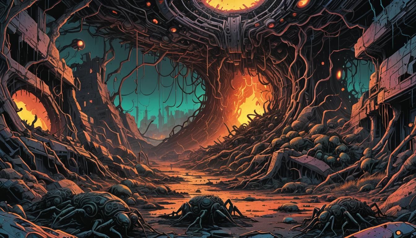 Beksiński-Inspired Comic Art: Neon Dystopia