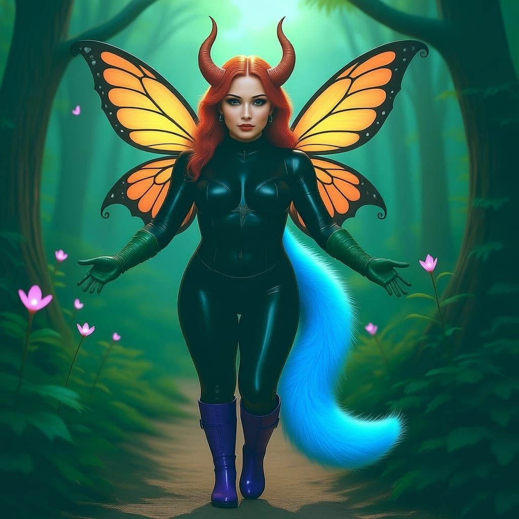 Ethereal Demon Fairy in Bioluminescent Forest