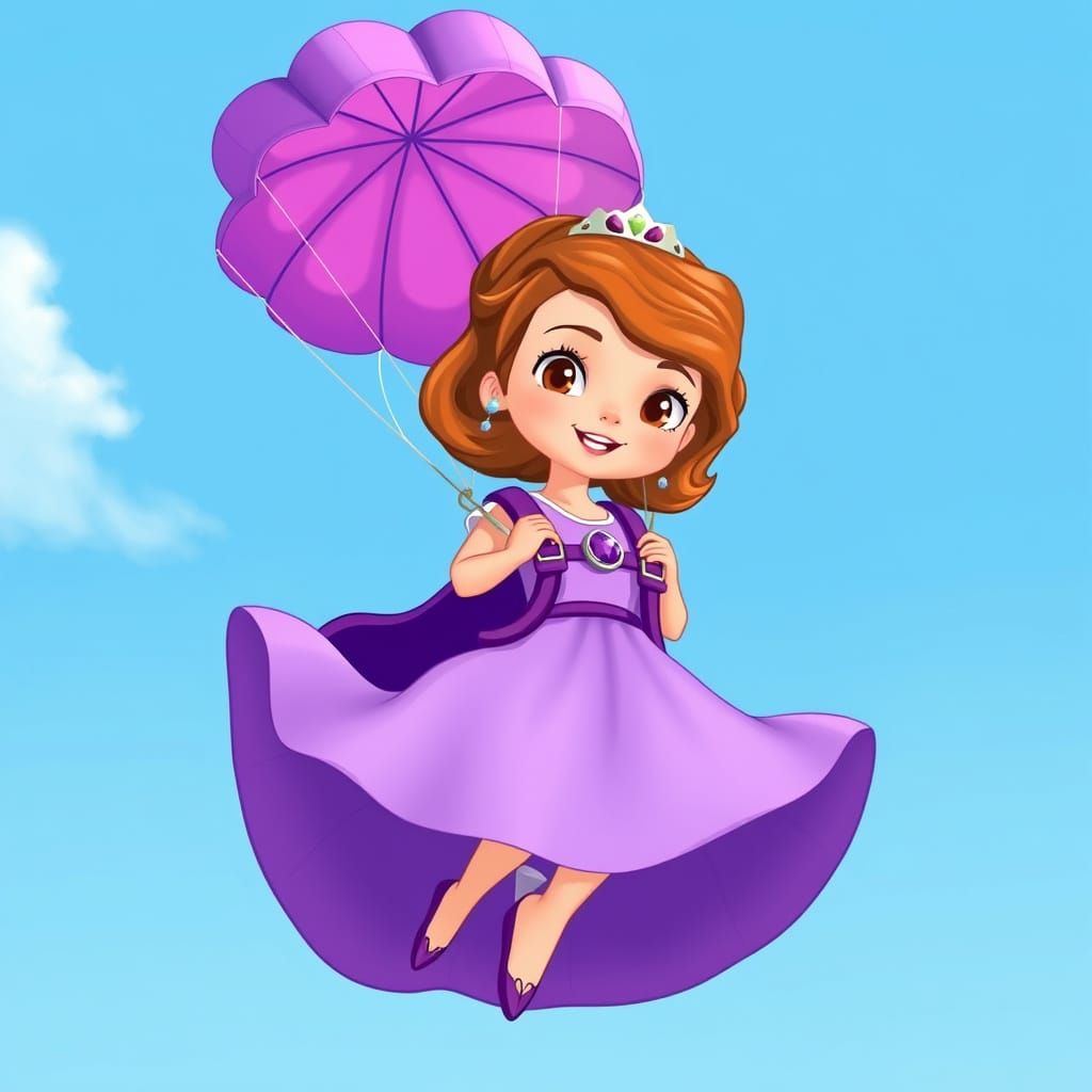 Princess Sofia Skydiving with Purple Parachute
