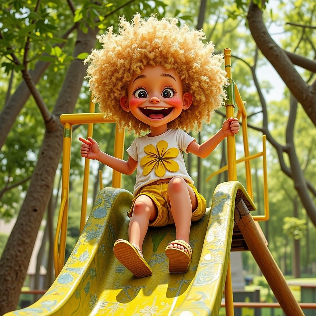 Girl on Slide in Beatrix Potter Style