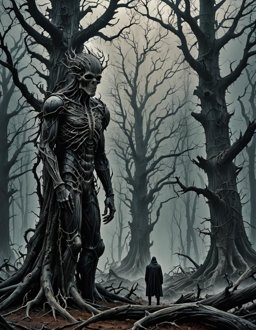 Despair in Grey Forest: A Dark Fantasy Scene