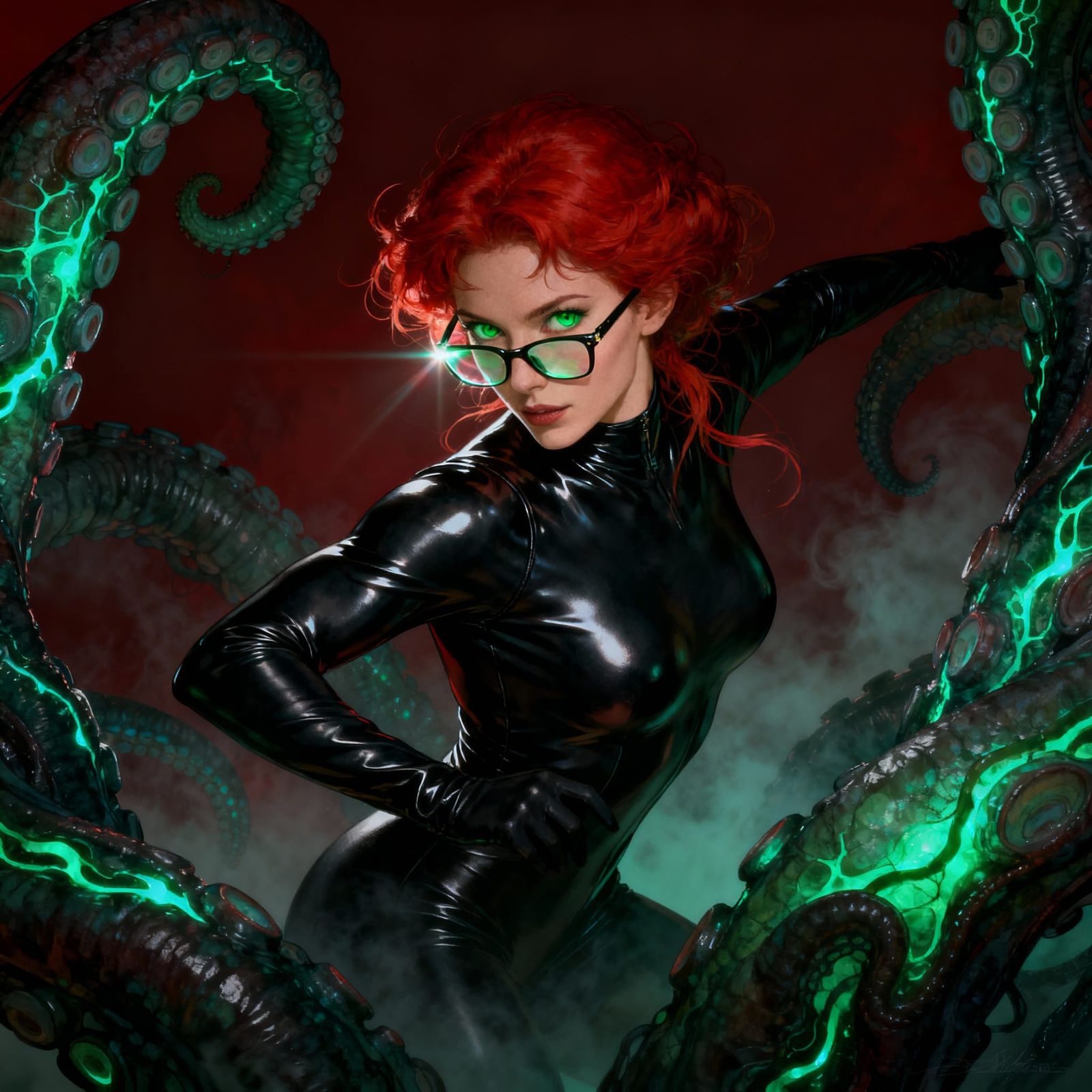 Muscular Redhead in Latex Bodysuit, Dark Fantasy