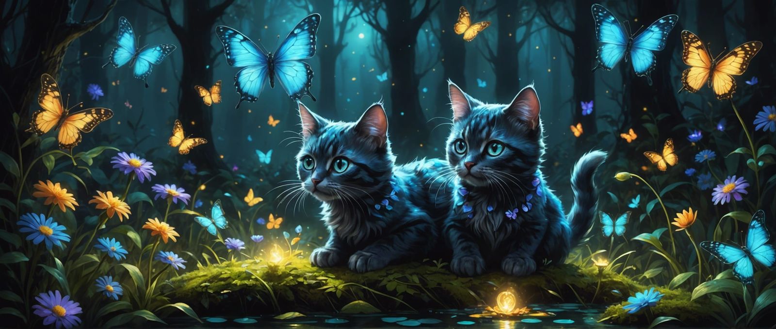 Bioluminescent Fairy Cat in Fantasy Forest