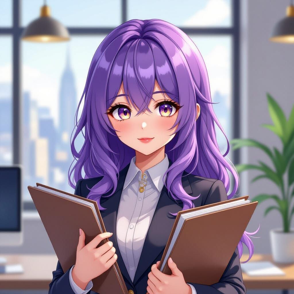 Anime Girl with Pastel Hair in Office Clothes