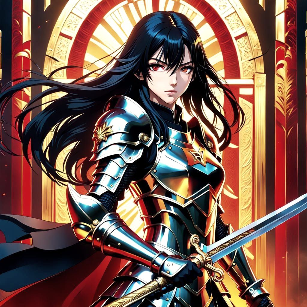 Manga Warrior Woman with Sword in Cel-Shaded Style