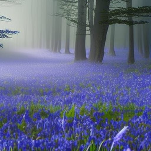Bluebells in Fog: Detailed Macro Digital Painting