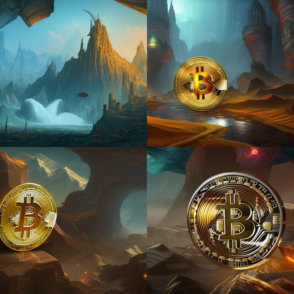 Detailed Bitcoin Matte Painting in Deep Color