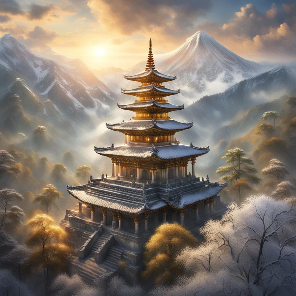 Snowy Lempuyang Temple in Himalayan Valley