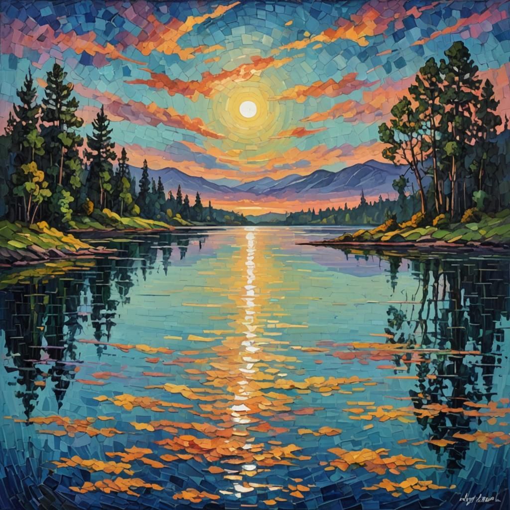 Still Lake: Neo-Impressionist Expressionist Oil Painting