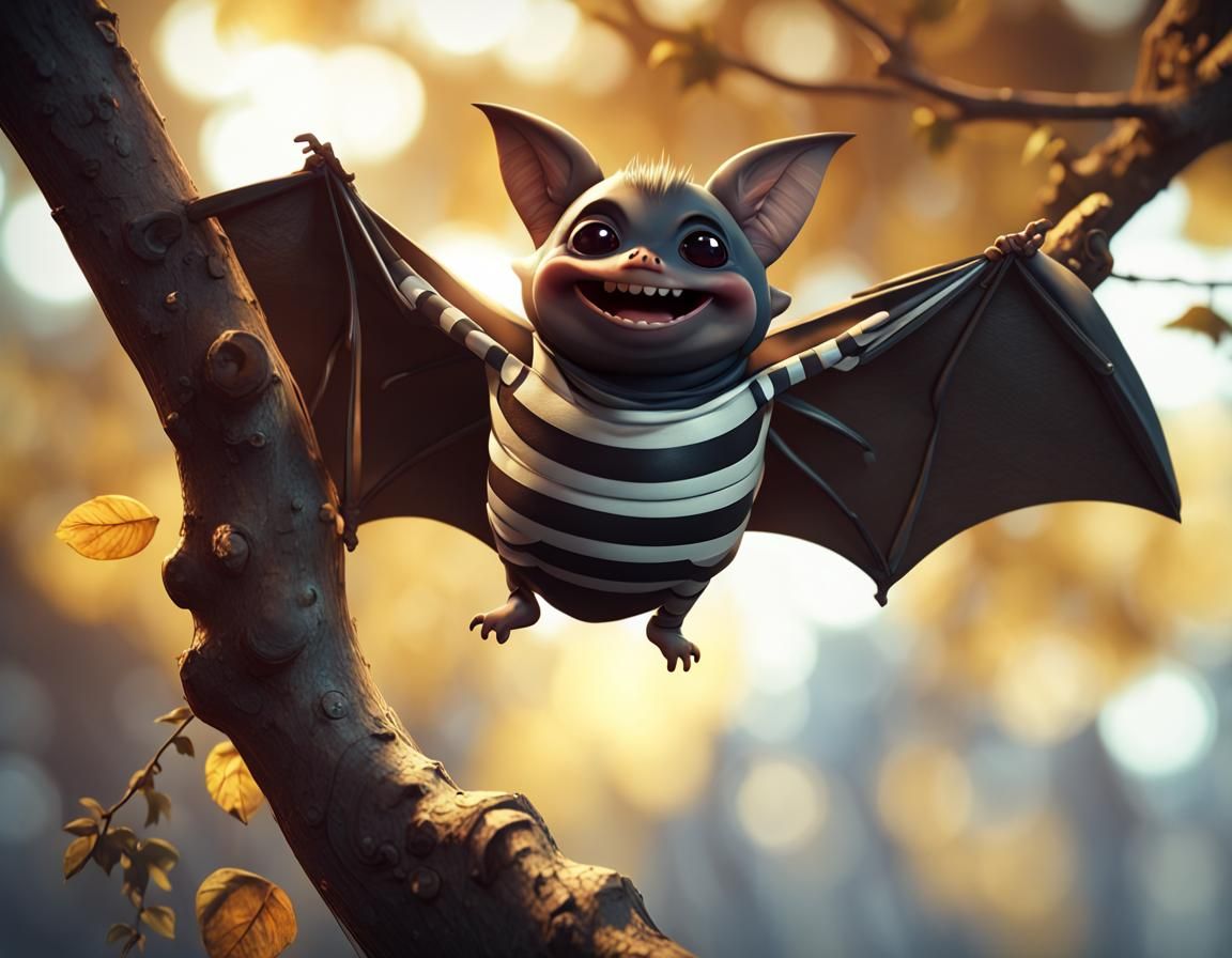 Charming Bat in Striped Jacket, 3D Render