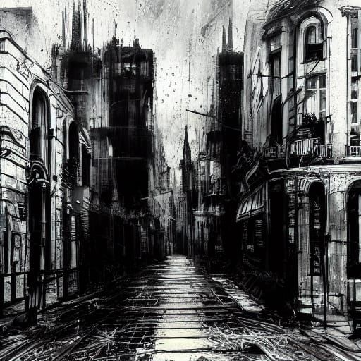 Goth Figure on Neon Street in Urban Decay Metropolis