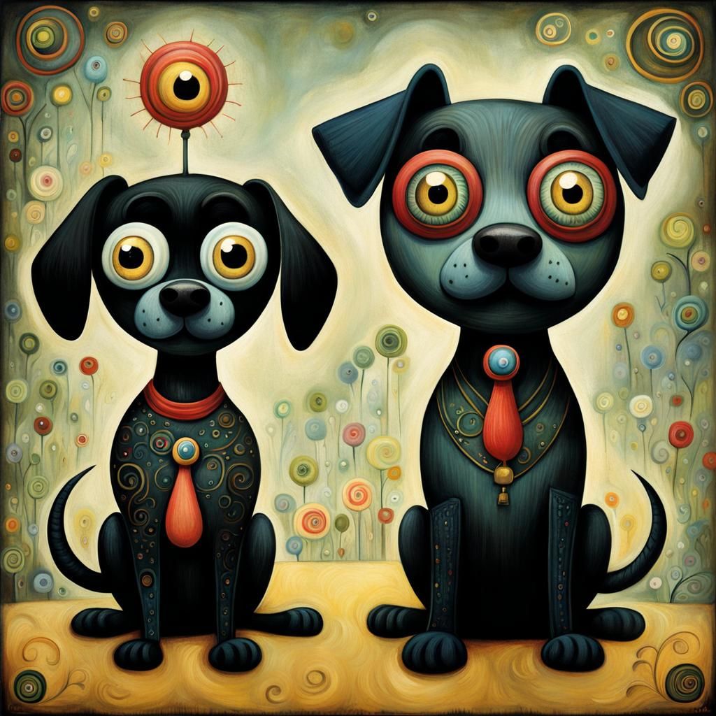 Funny Googly-Eyed Dogs in Art Brut Style