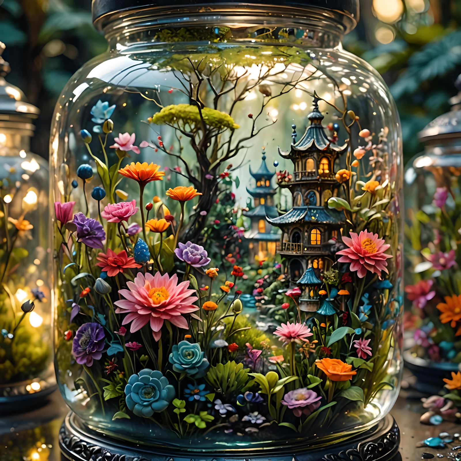 Miniature Garden Ecosystem in Glass Jar