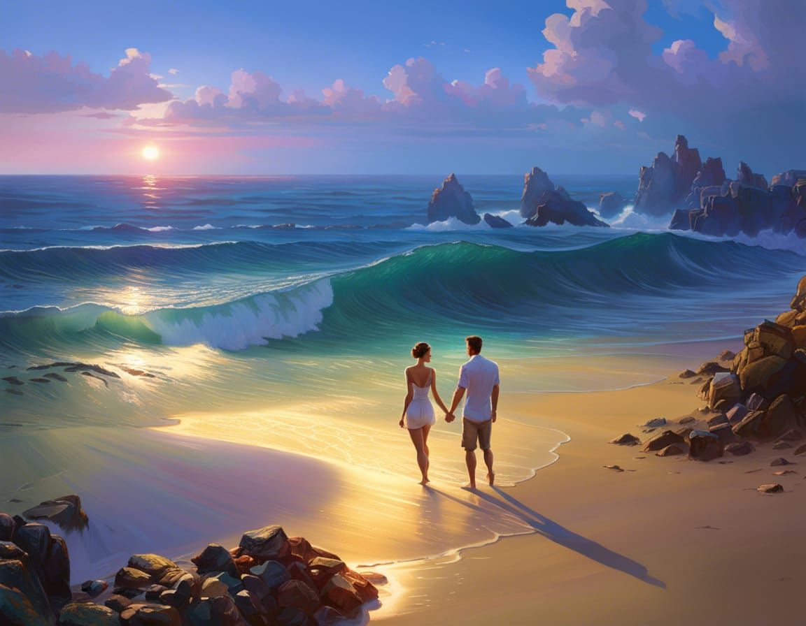 Romantic Beach Scene in Photorealistic Style