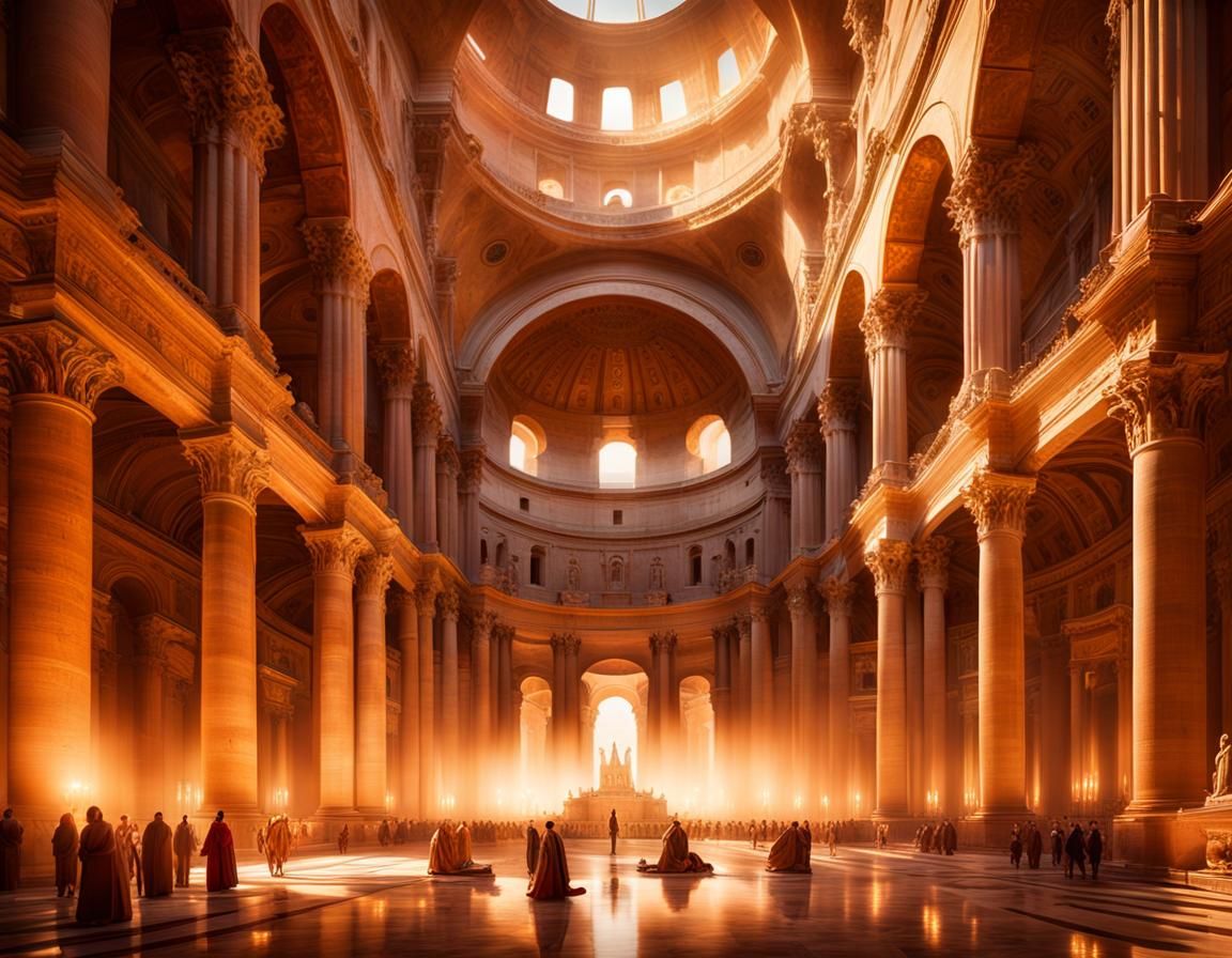 Vast Roman Basilica in Magic Hour Lighting