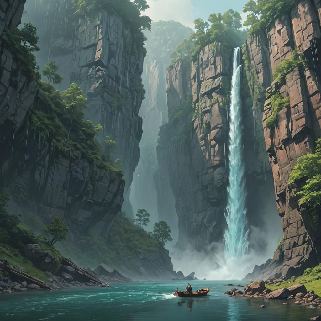 Colossal Cliff in Lush Landscape, Fantasy Concept Art