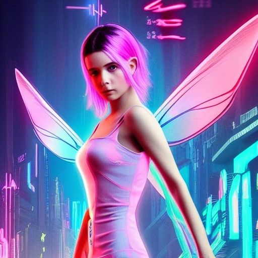 Cyberpunk Fairy Princess in Neon Cityscape