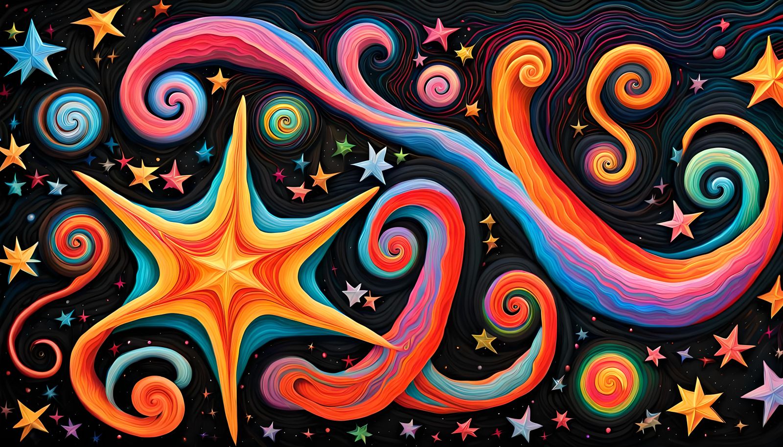 Vivid Impasto Painting: Electromagnetic Star Cluster Formati...