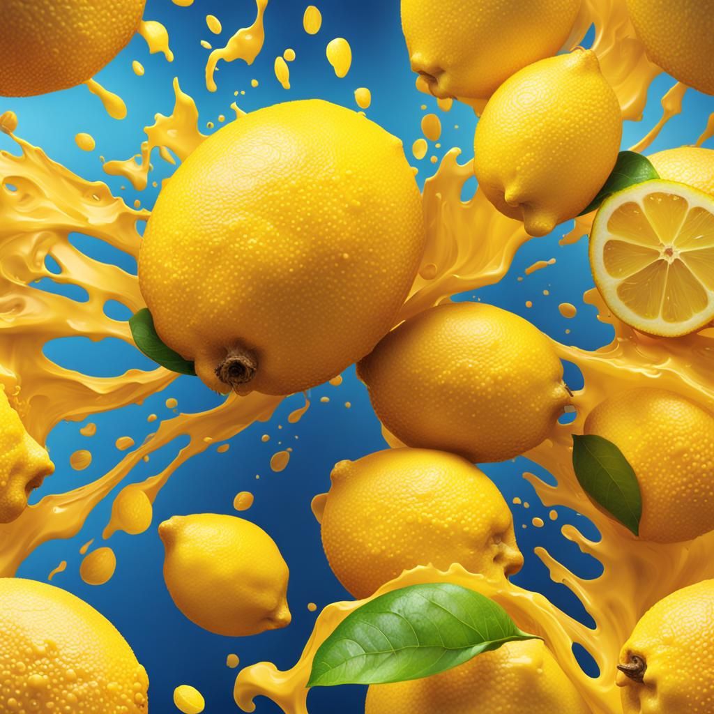Hyperrealistic Lemon Still Life with Colorful Accents