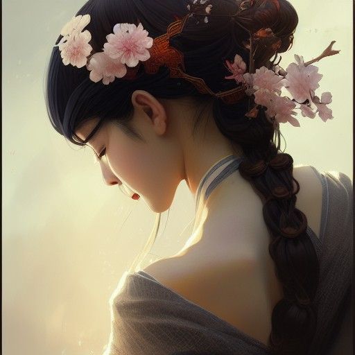 Beautiful Japanese Girl in Kimono Portrait