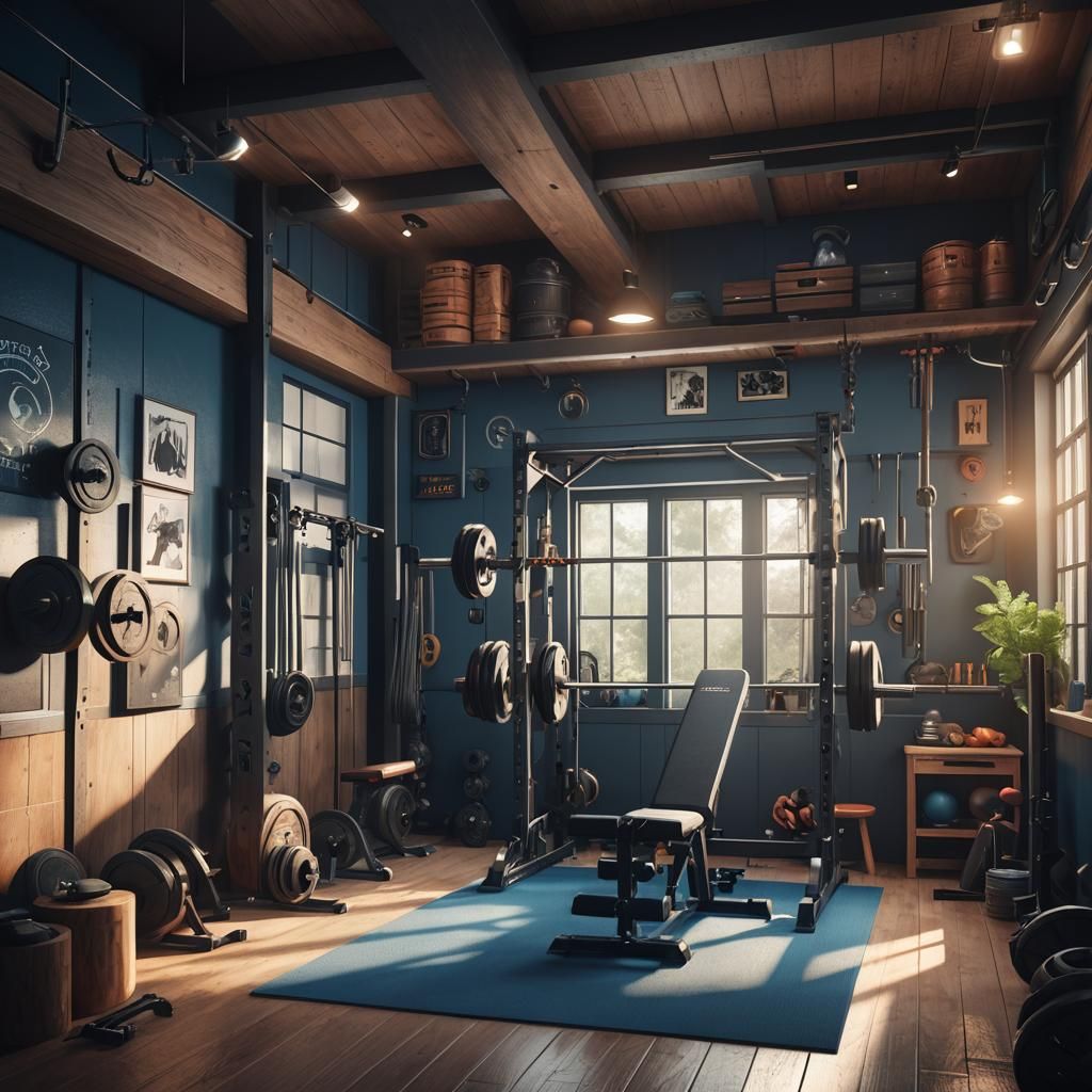 Home Gym in Garage: Atmospheric Concept Art