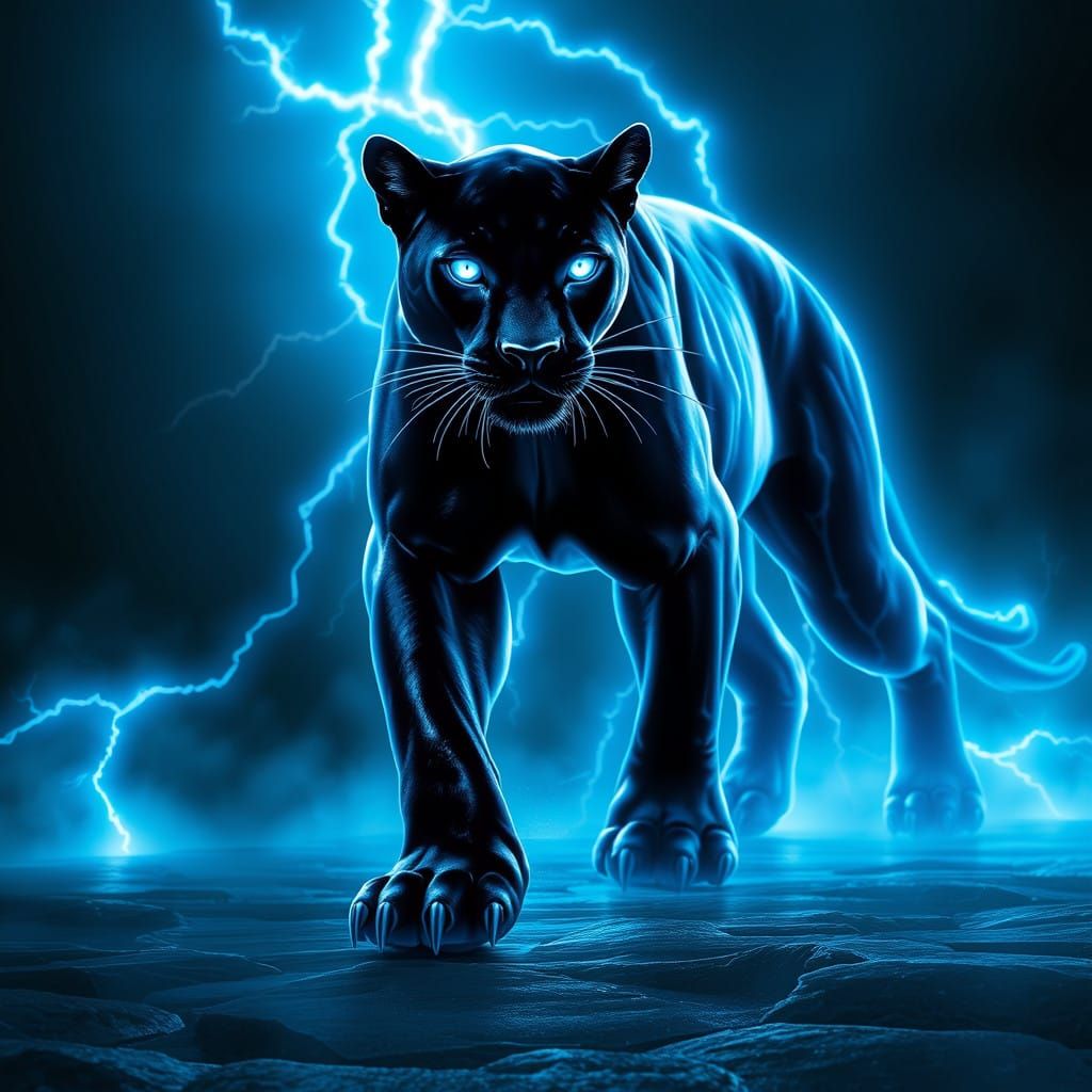 Glowing Black Panther Illuminates Futuristic Landscape with....