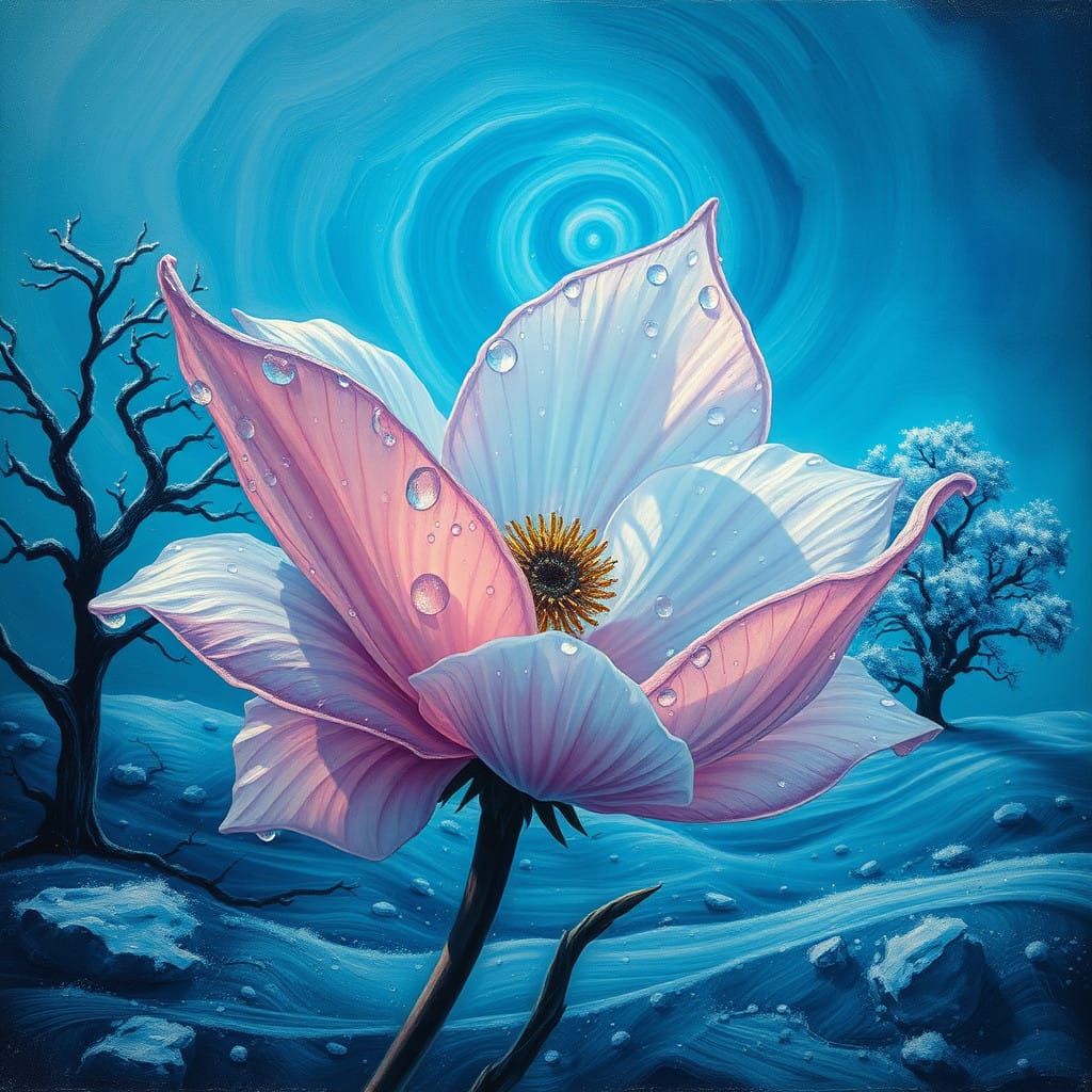 Surrealist Flower Blooms in Winter Wonderland with Transluce...