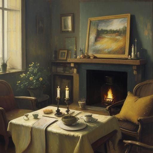 Cozy Rainy Night Study in Neo-Impressionism