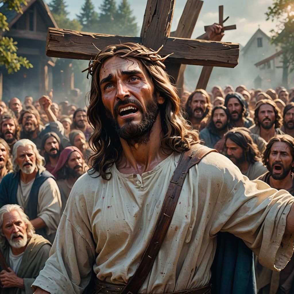 Jesus Carrying the Cross: Hyper-Realistic Concept Art