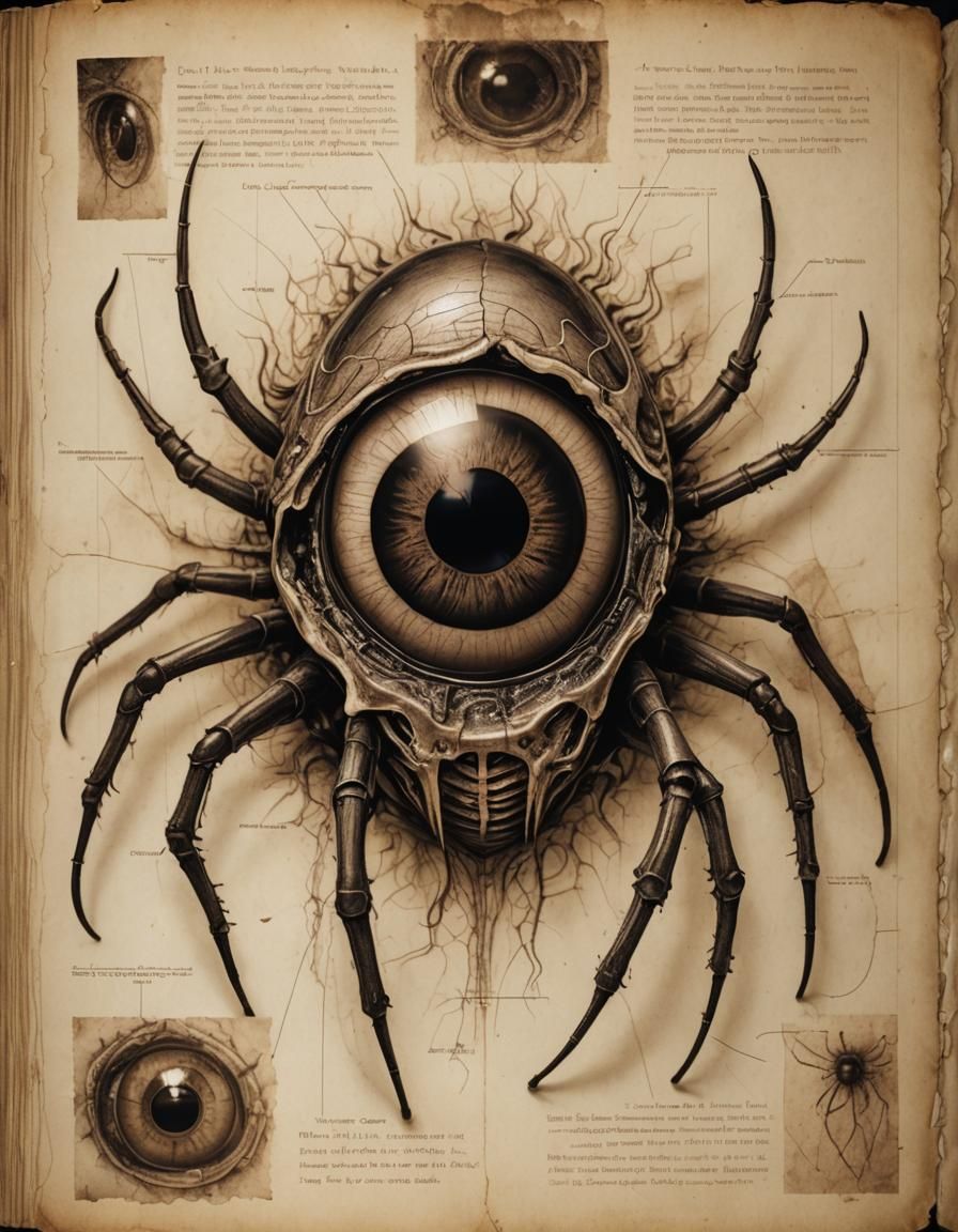 Eyeball Spider Specimen in Sepia Ink Drawing