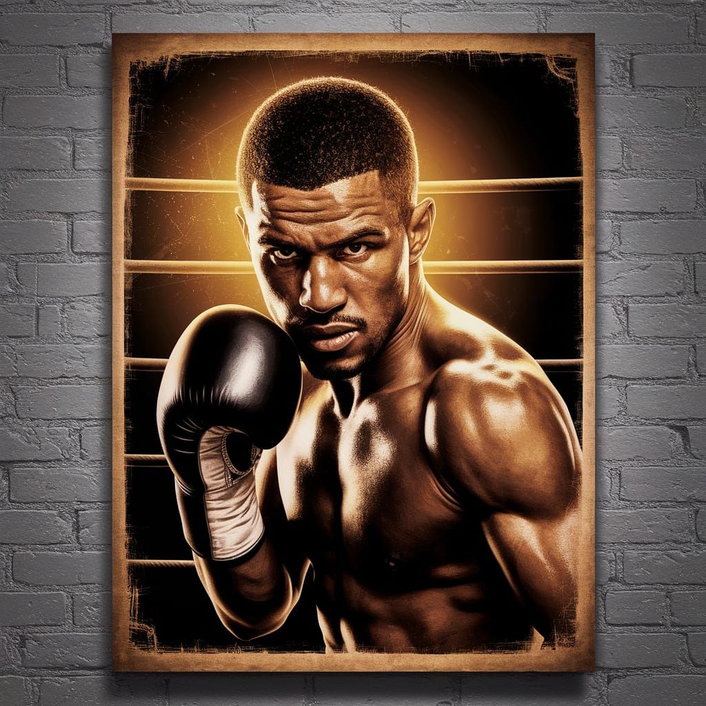 Vintage Boxing Poster Digital Art with Determined Fighter