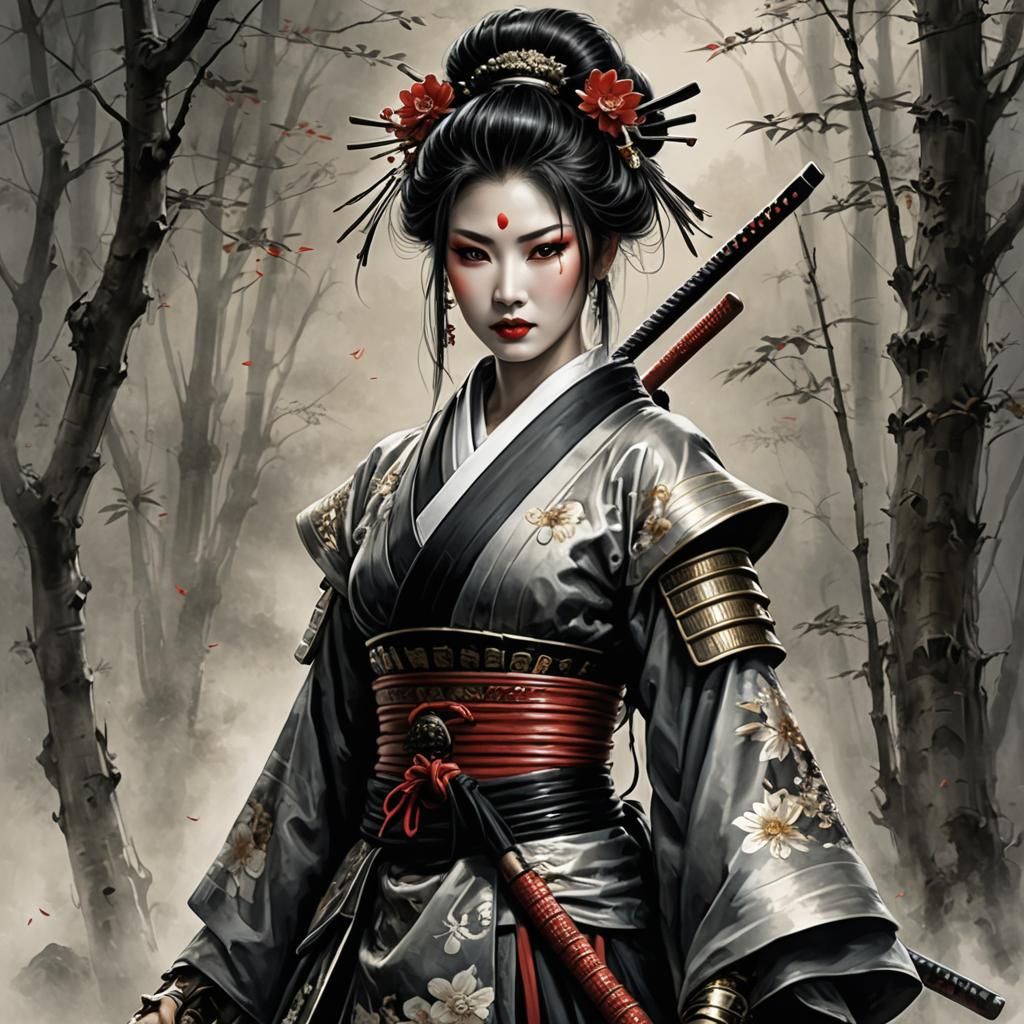 Samurai Geisha in Dark Fantasy Style