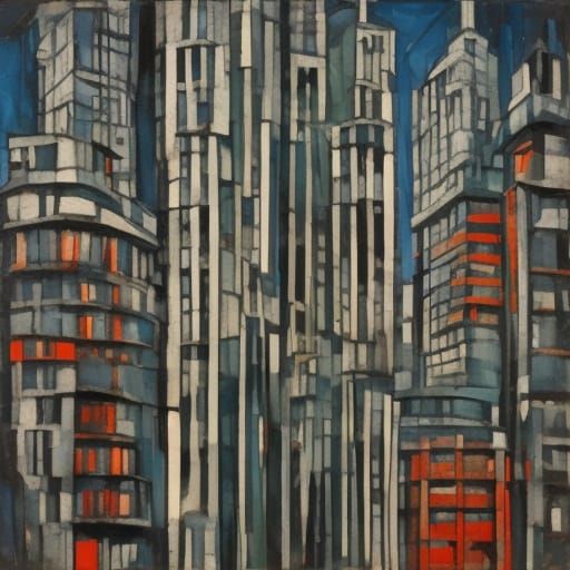 Art Deco Futuristic Cityscape at Night in Vibrant Oil Painti...