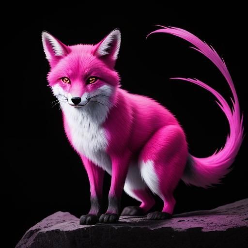 Vibrant Fuchsia Fox in Monochromatic Landscape